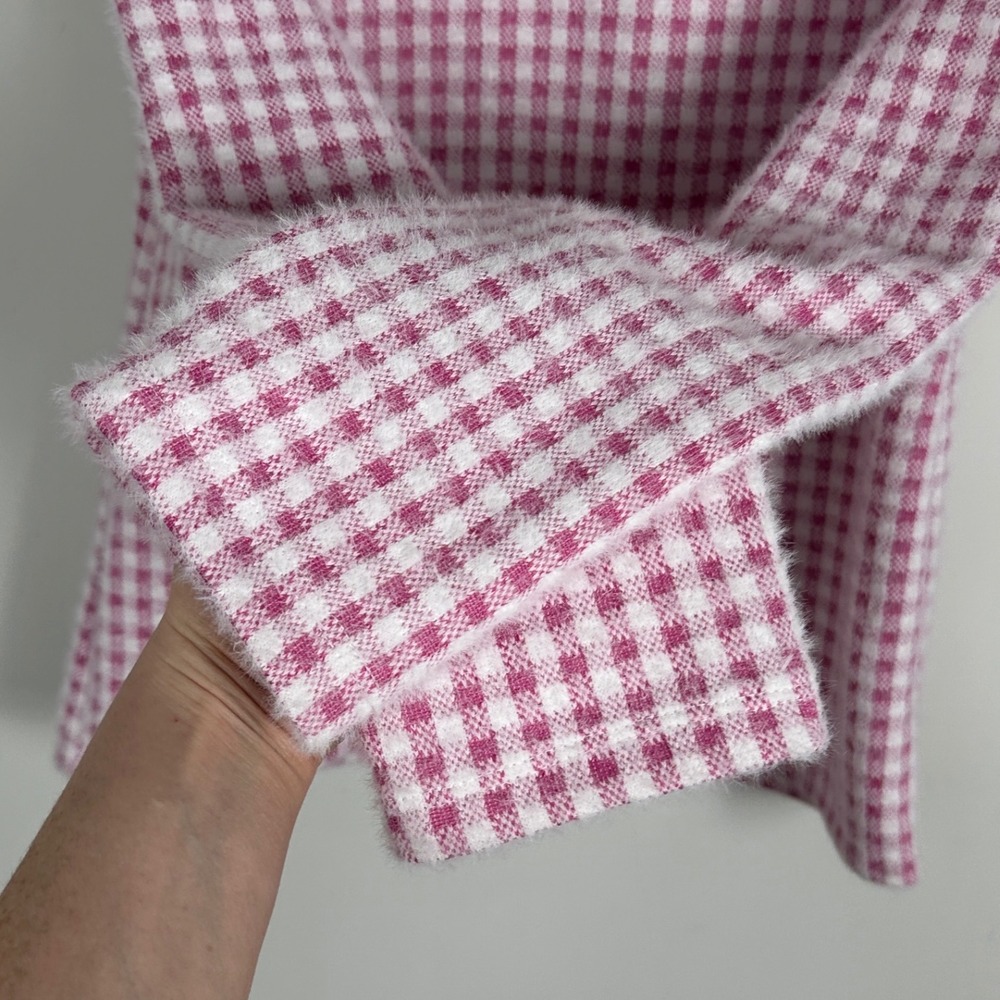 Zara Pink White Mock Neck Sweater Womens Size Small Checkered Plaid‎ Preppy Knit - Picture 9 of 16